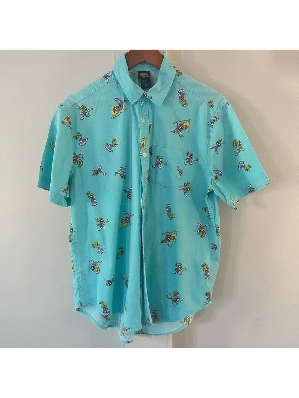 LOONEY TUNES Marvin The Martian Novelty Button Down Shirt sz Small